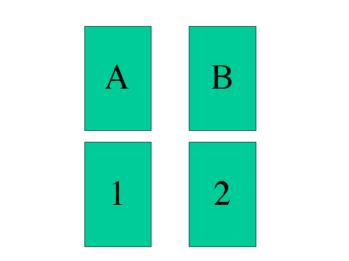 4 cards showing A, B, 1, 2