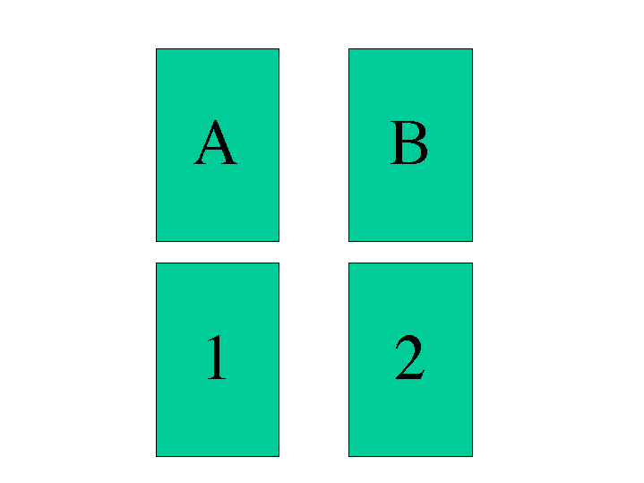 4 cards showing: 1, 2, A, and B